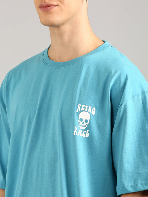 Sky Blue Oversized Puffy Printed T-shirt